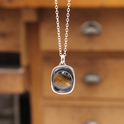 Tiger's Eye Pendant Necklace on Adjustable Sterling Chain