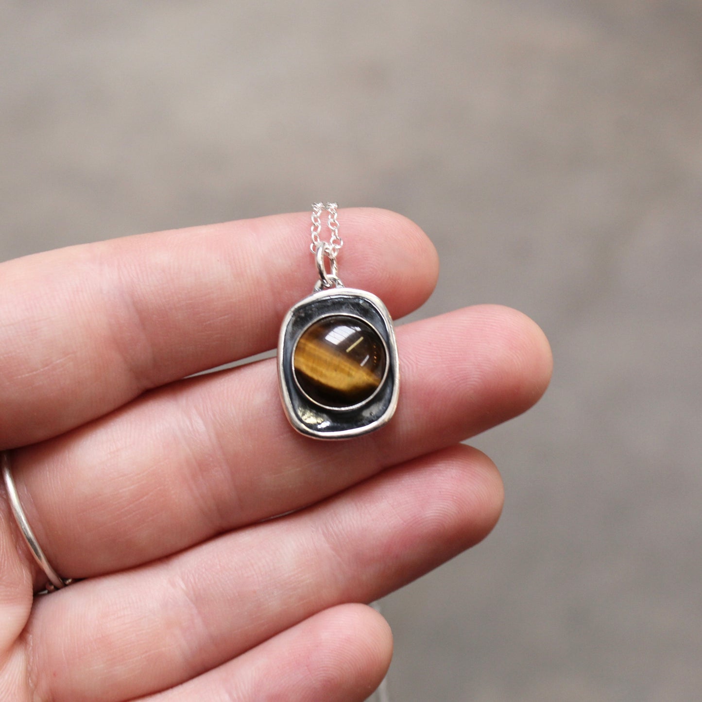 Tiger's Eye Pendant Necklace on Adjustable Sterling Chain