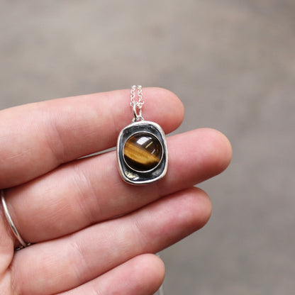 Tiger's Eye Pendant Necklace on Adjustable Sterling Chain