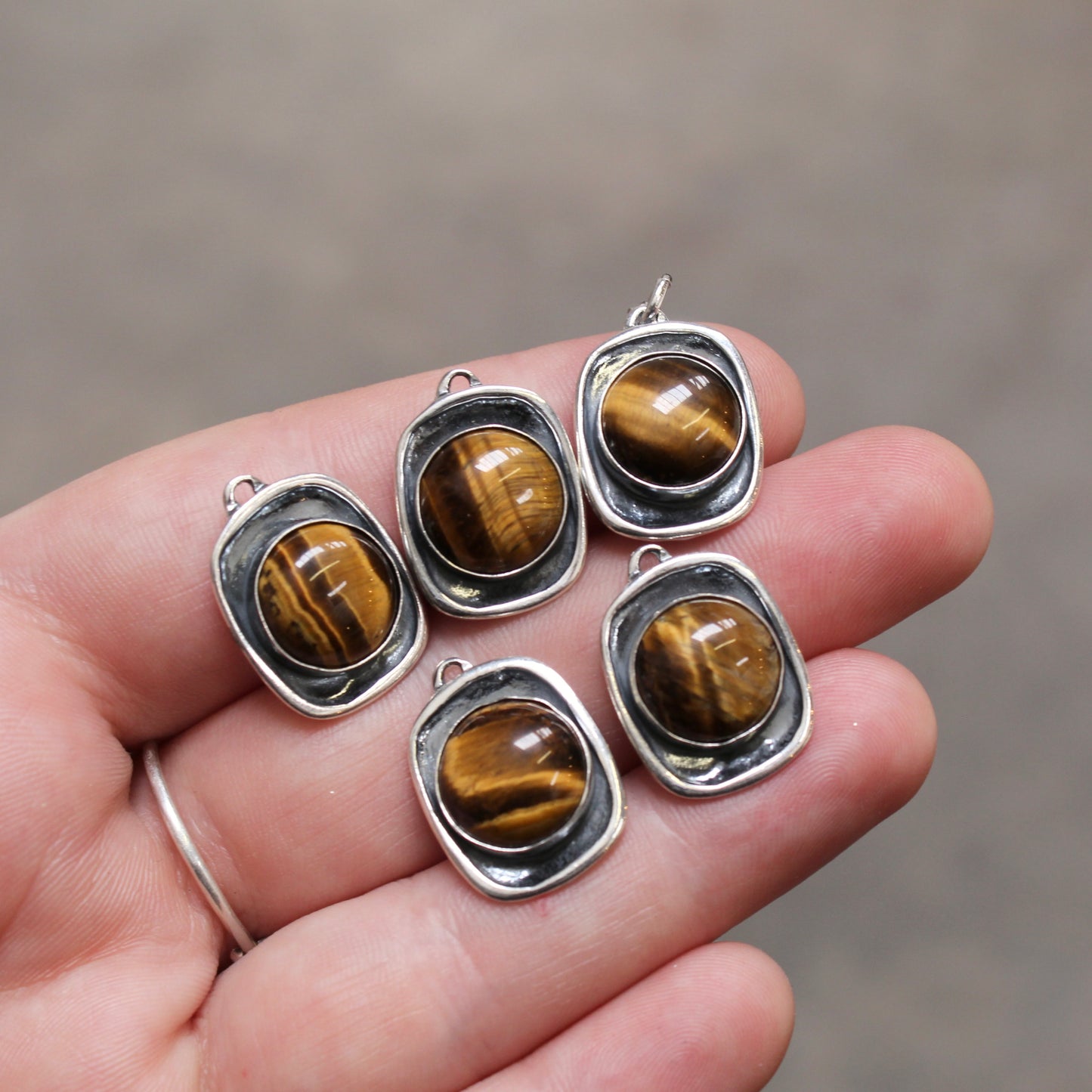 Tiger's Eye Earrings in Modern Sterling Silver Shadow Box Setting