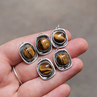 Tiger's Eye Earrings in Modern Sterling Silver Shadow Box Setting