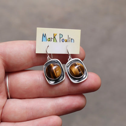 Tiger's Eye Earrings in Modern Sterling Silver Shadow Box Setting