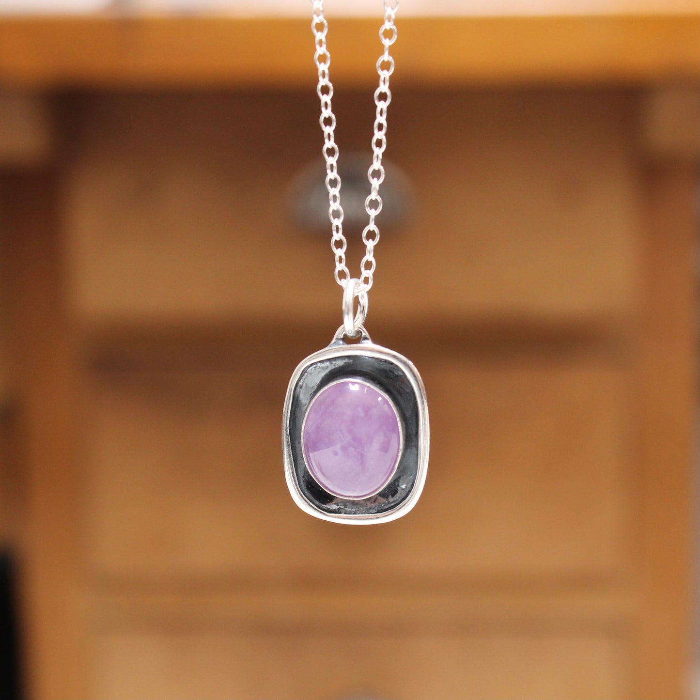 Lavender Amethyst Pendant in an Oxidized Sterling Silver Setting