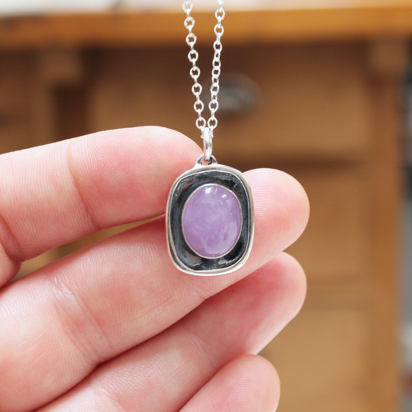 Lavender Amethyst Pendant in an Oxidized Sterling Silver Setting