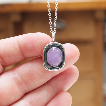 Lavender Amethyst Pendant in an Oxidized Sterling Silver Setting