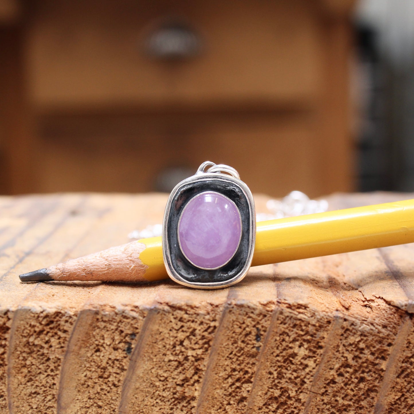 Lavender Amethyst Pendant in an Oxidized Sterling Silver Setting