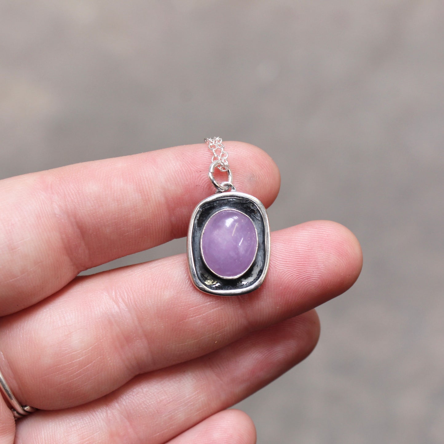 Lavender Amethyst Pendant in an Oxidized Sterling Silver Setting