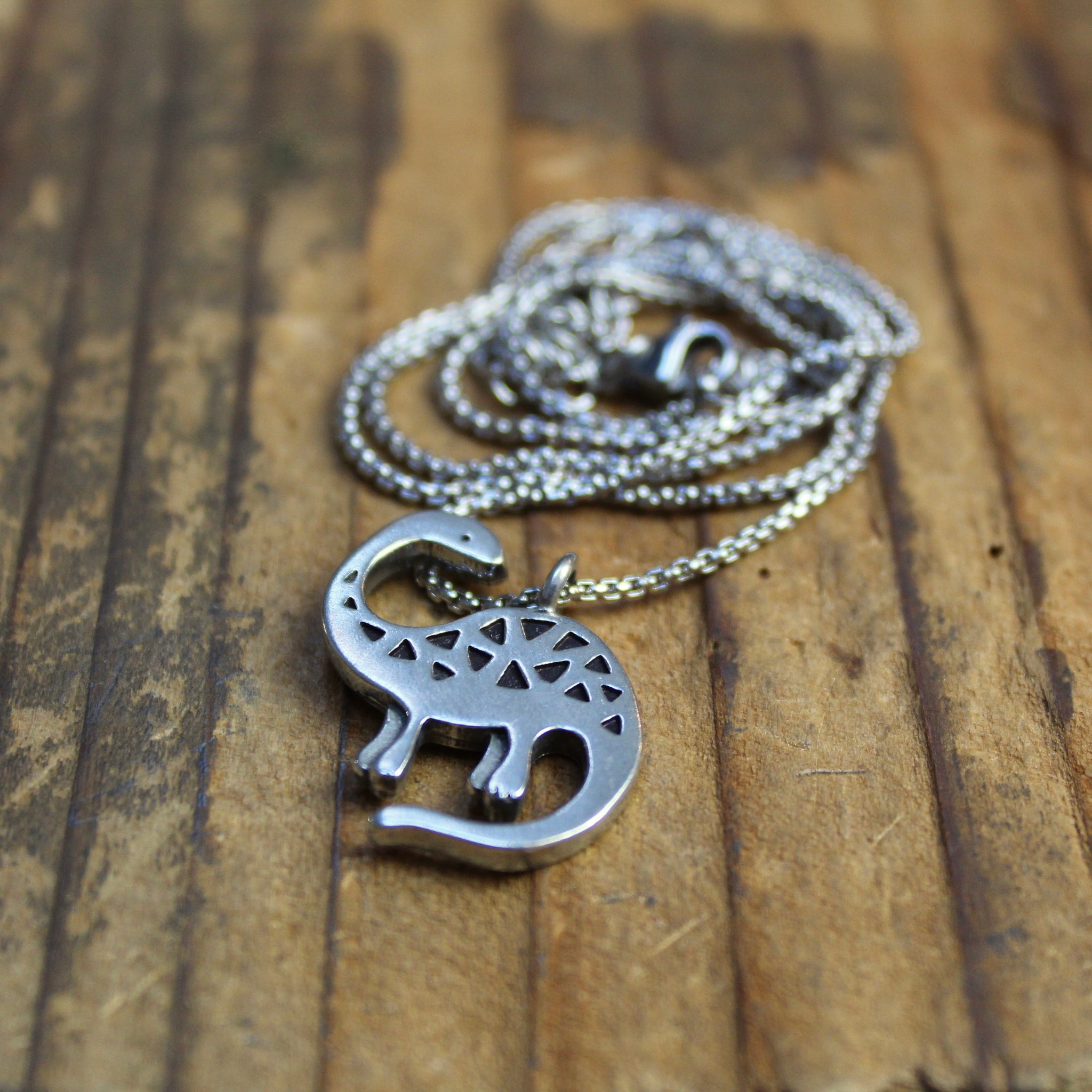 Brontosaurus Pewter Dinosaur Charm Necklace Mark Poulin Jewelry