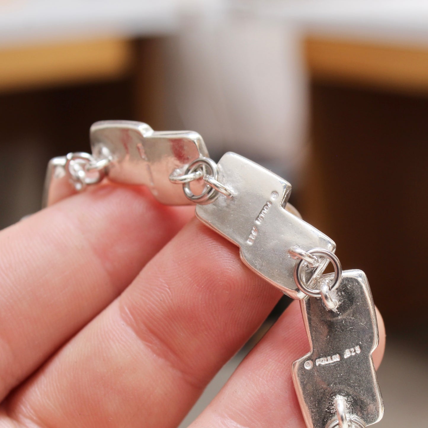 Pastel Blue and Green Cat Face Link Bracelet in Sterling Silver and Enamel