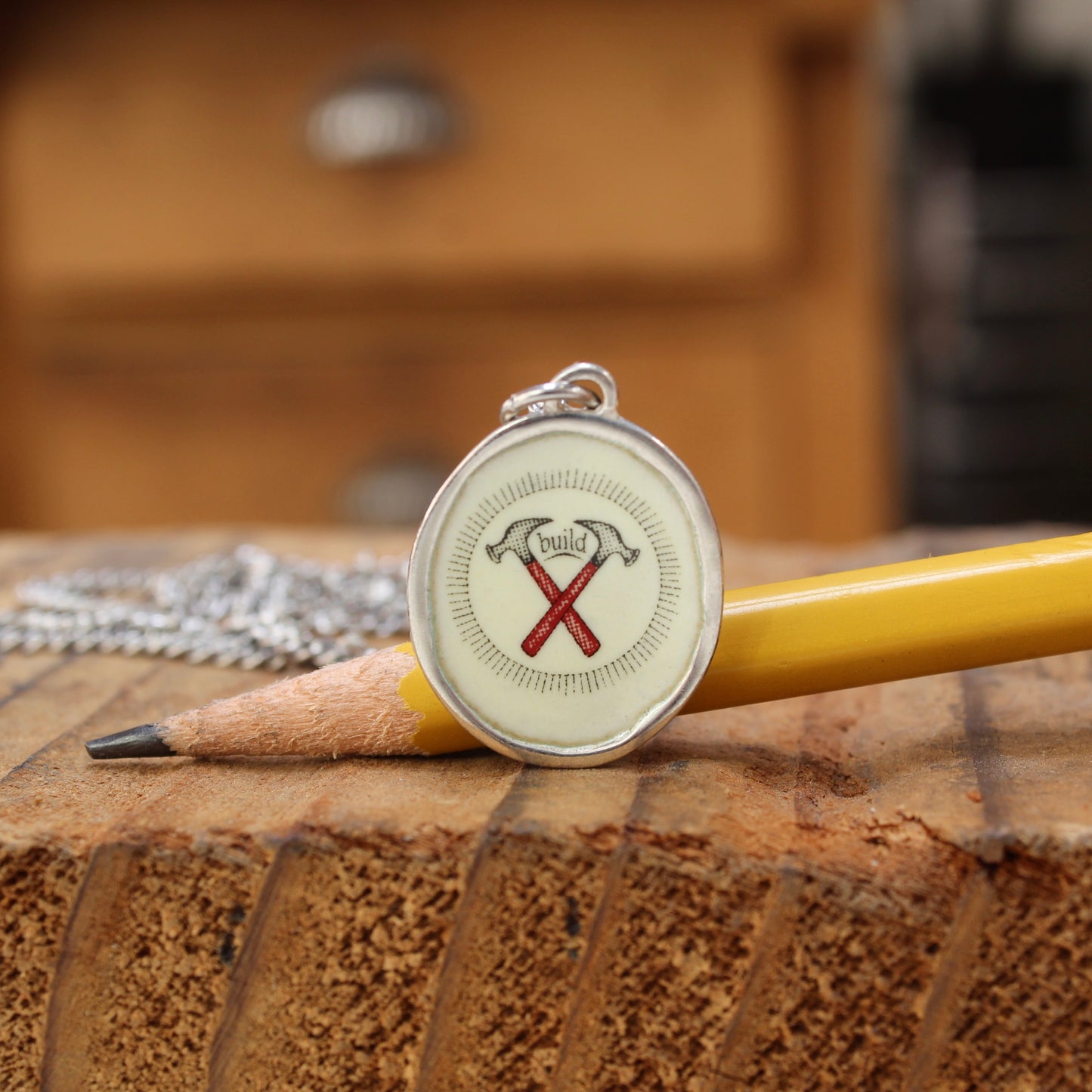 Build Necklace - Sterling Silver and Enamel Hammer and Nails Pendant