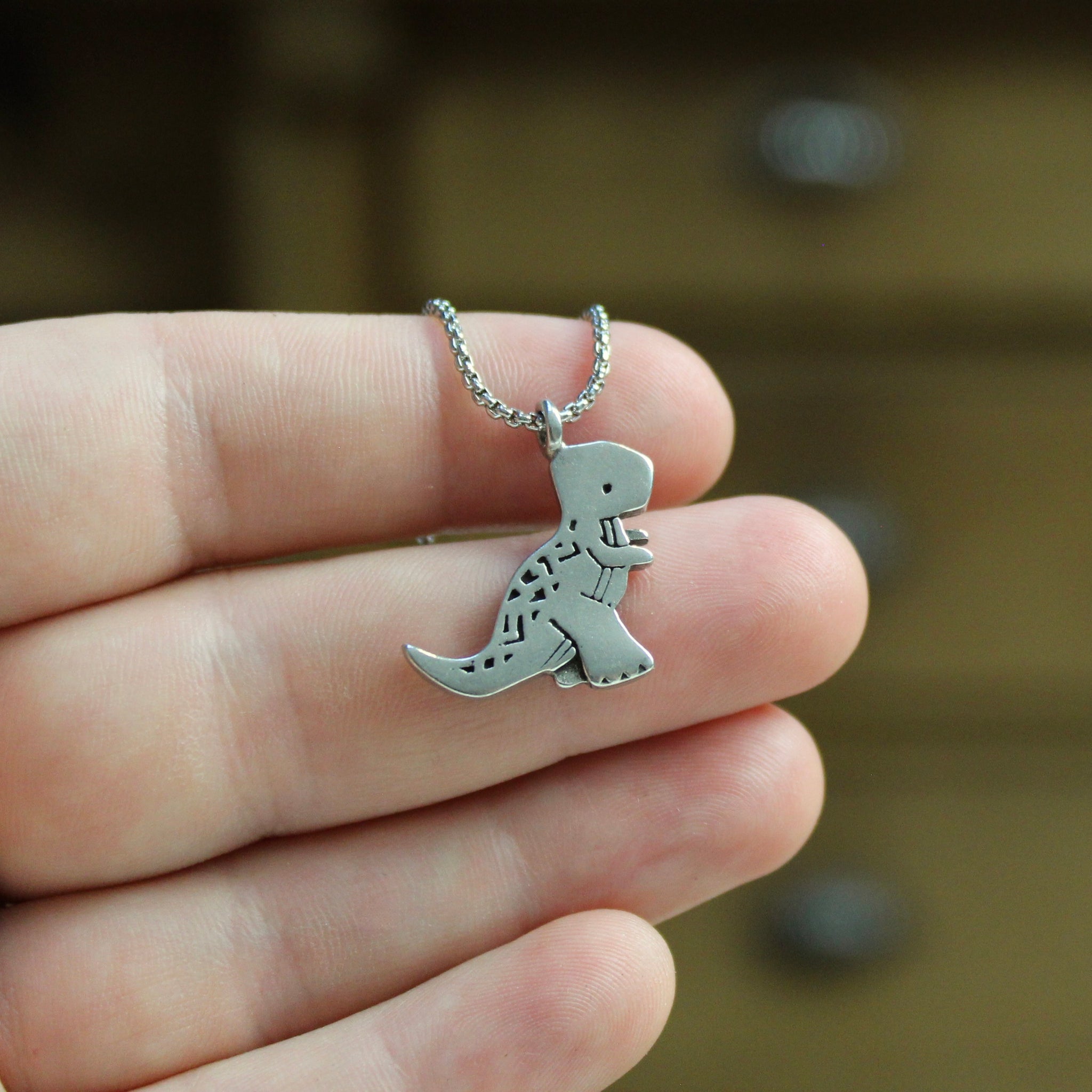 Tiny Silver T. store Rex Necklace with Heart - Dinosaur with Heart Necklace