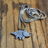 Triceratops Pewter Dinosaur Necklace - Dinosaur. Charm Jewelry