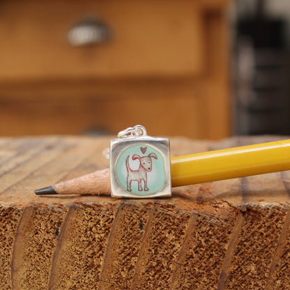 Reversible Love Dog Necklace - Sterling Silver and Enamel Puppy Love Pendant