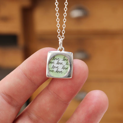 Reversible Love Cat Necklace - Sterling Silver and Enamel Kitten Love Pendant