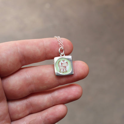 Reversible Love Cat Necklace - Sterling Silver and Enamel Kitten Love Pendant