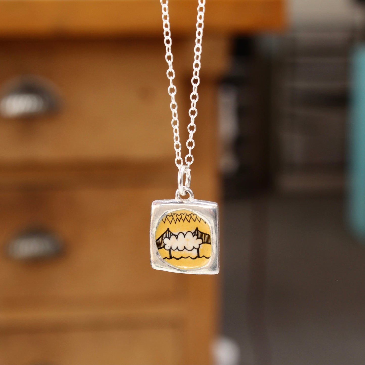 San Francisco Golden Gate Bridge Reversible Sterling Silver and Enamel Necklace