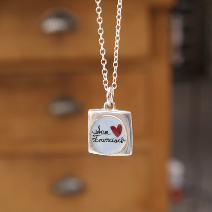 San Francisco Golden Gate Bridge Reversible Sterling Silver and Enamel Necklace