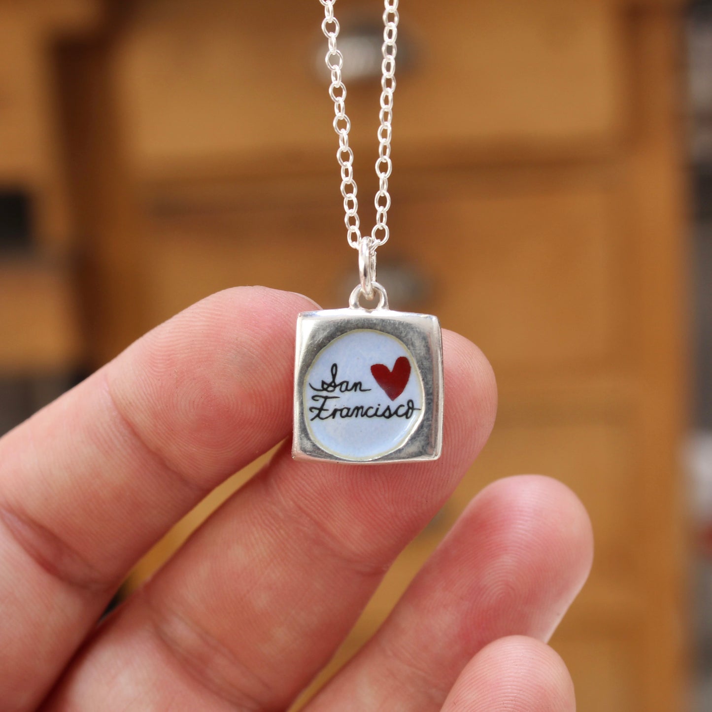 San Francisco Golden Gate Bridge Reversible Sterling Silver and Enamel Necklace
