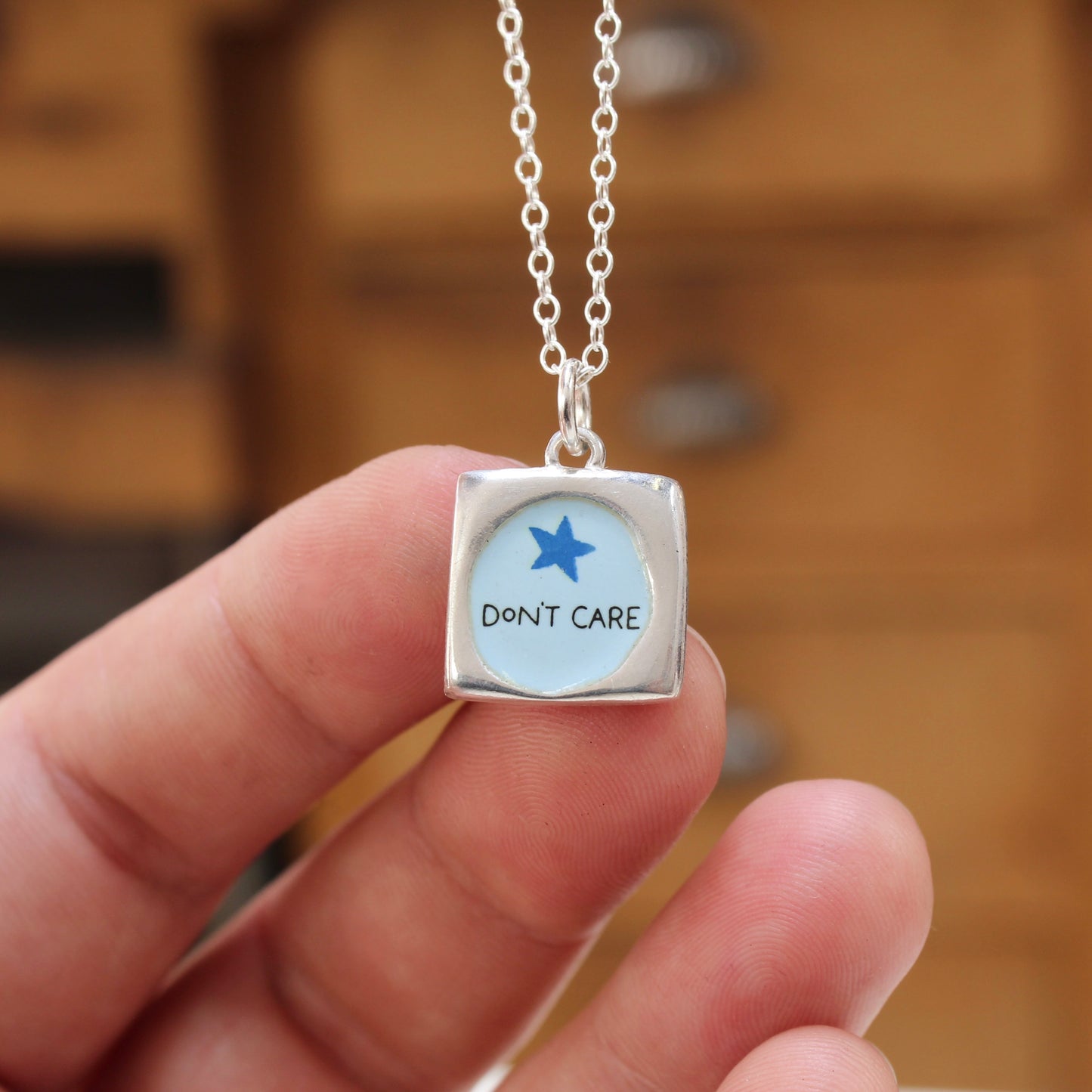 Please Stop Talking - Don't Care - Reversible Sterling Silver Introvert Pendant Necklace