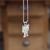 Kitten Necklace - Pewter Cat Pendant - Cute Kitty Charm on Adjustable Stainless Steel Box Chain
