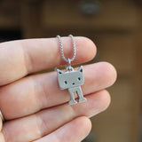 Kitten Necklace - Pewter Cat Pendant - Cute Kitty Charm on Adjustable Stainless Steel Box Chain