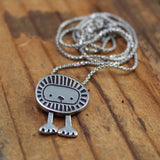 Lion Cub Pewter Necklace - Adorable Lion Pendant on Adjustable Stainless Steel Chain