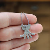 Cat-Creature Pewter Necklace - Cat Octopus Hybrid Pendant on Adjustable Stainless Steel Chain