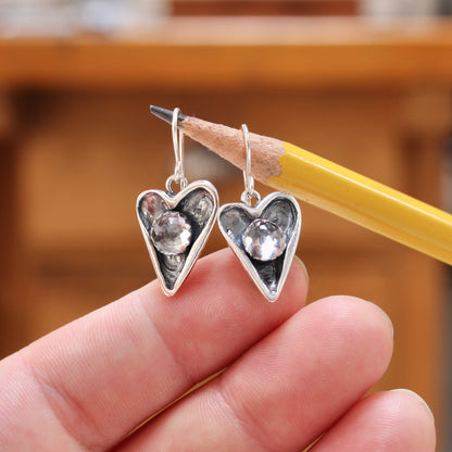 Sterling Silver Heart-Shaped Earrings with Rose Cut Topaz