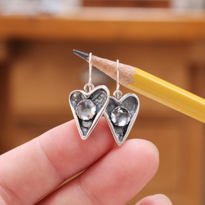 Sterling Silver Heart-Shaped Earrings with Rose Cut Topaz