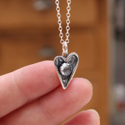 Heart Pendant with Brilliant Rose Cut Topaz on Adjustable Sterling Chain