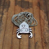 Hermit Crab Pewter Necklace - Cute Crustacean Pendant on Adjustable Stainless Steel Box Chain