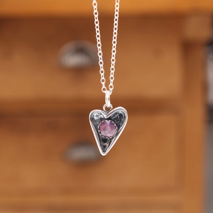 Heart Pendant with Rose Cut Pink Star Sapphire on Adjustable Sterling Chain