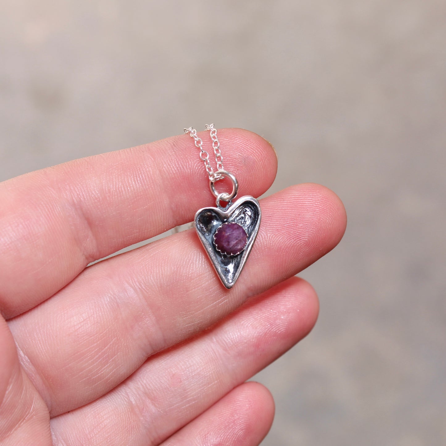 Heart Pendant with Rose Cut Pink Star Sapphire on Adjustable Sterling Chain