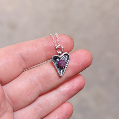 Heart Pendant with Rose Cut Pink Star Sapphire on Adjustable Sterling Chain