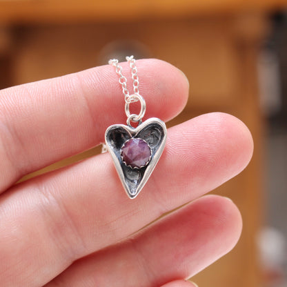 Heart Pendant with Rose Cut Pink Star Sapphire on Adjustable Sterling Chain