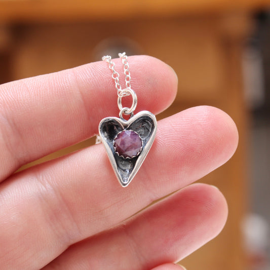Heart Pendant with Rose Cut Pink Star Sapphire on Adjustable Sterling Chain