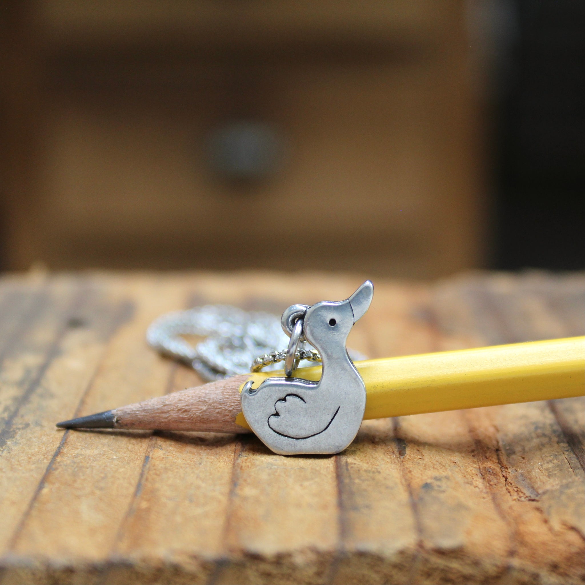 Duck Necklace Pewter Duck Pendant Cute Duck Charm on Adjustable St Mark Poulin Jewelry