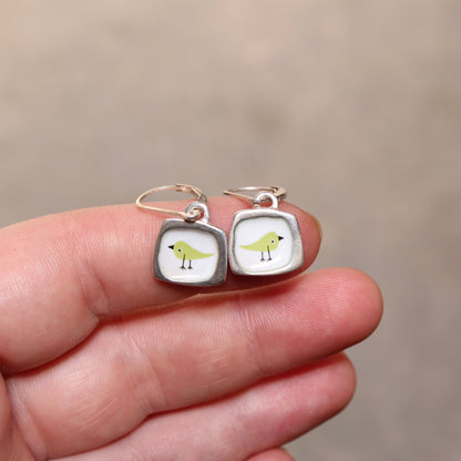 Songbird Lever Back Earrings Made with Sterling Silver and Vitreous Enamel