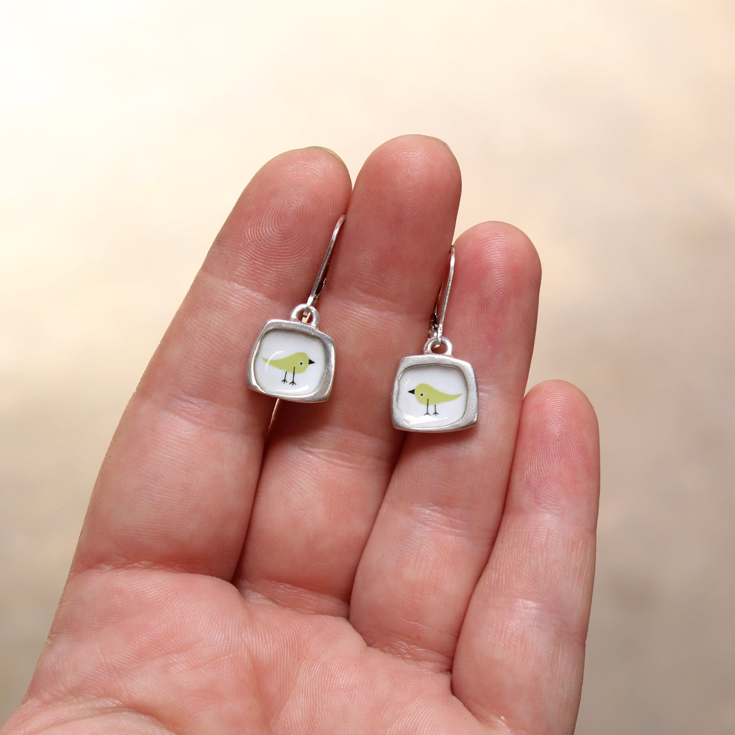 Songbird Lever Back Earrings Made with Sterling Silver and Vitreous Enamel
