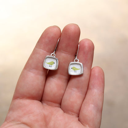 Songbird Lever Back Earrings Made with Sterling Silver and Vitreous Enamel