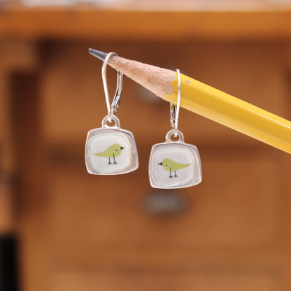 Songbird Lever Back Earrings Made with Sterling Silver and Vitreous Enamel