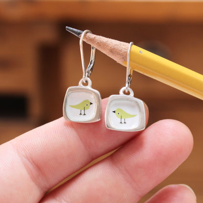 Songbird Lever Back Earrings Made with Sterling Silver and Vitreous Enamel