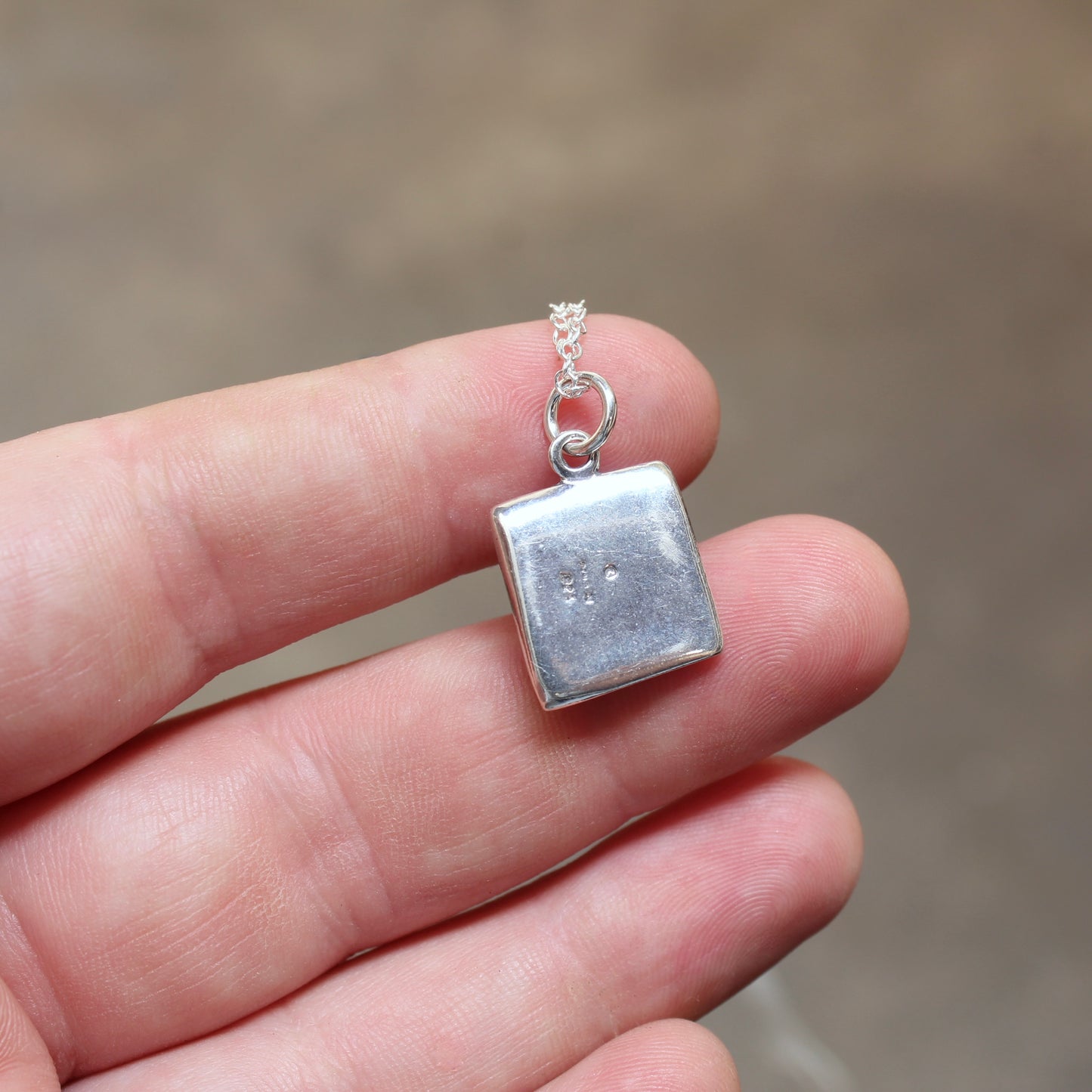 Rustic Square Prong Set Opal Pendant Necklace on Adjustable Chain