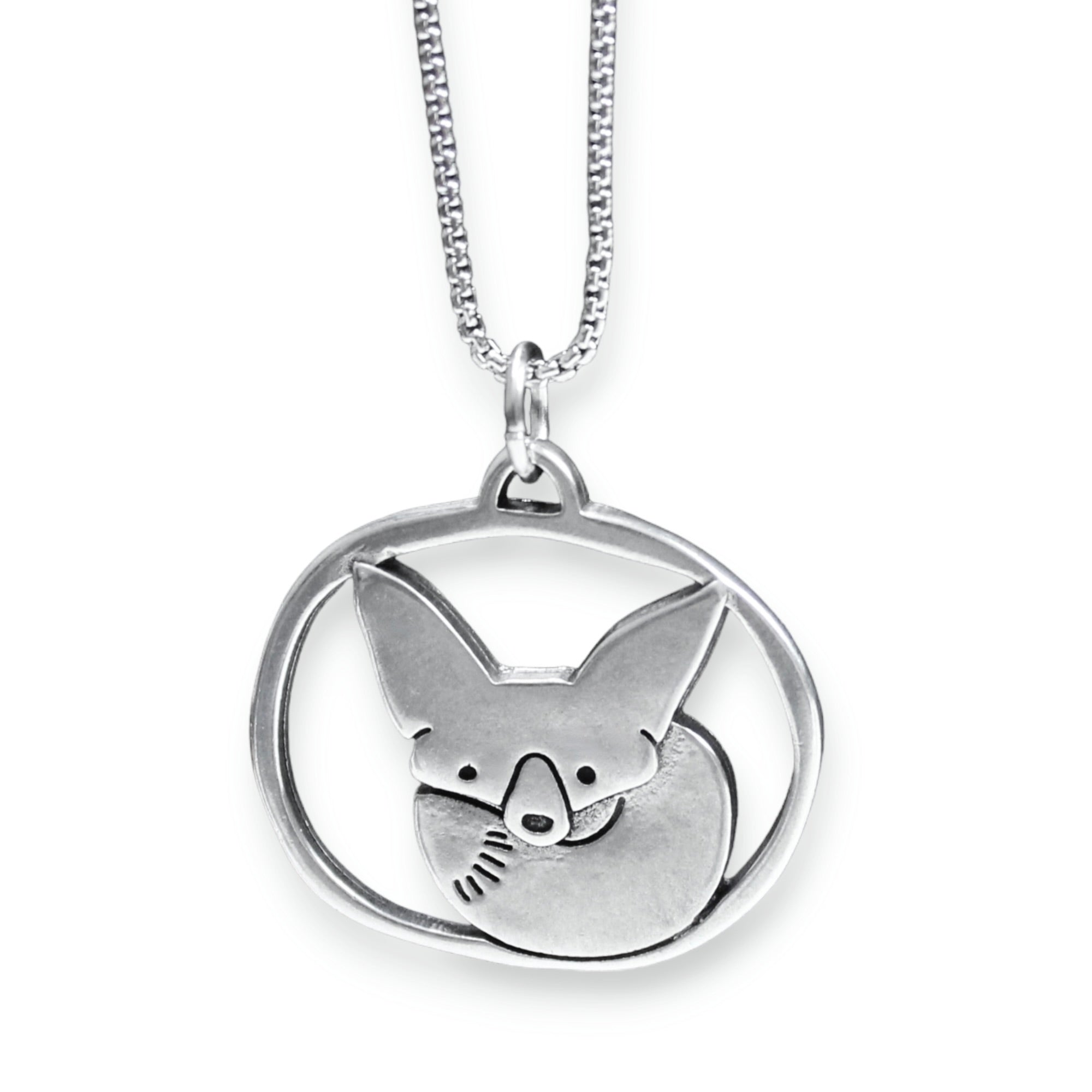 Sterling Silver Fox Pendant Necklace.