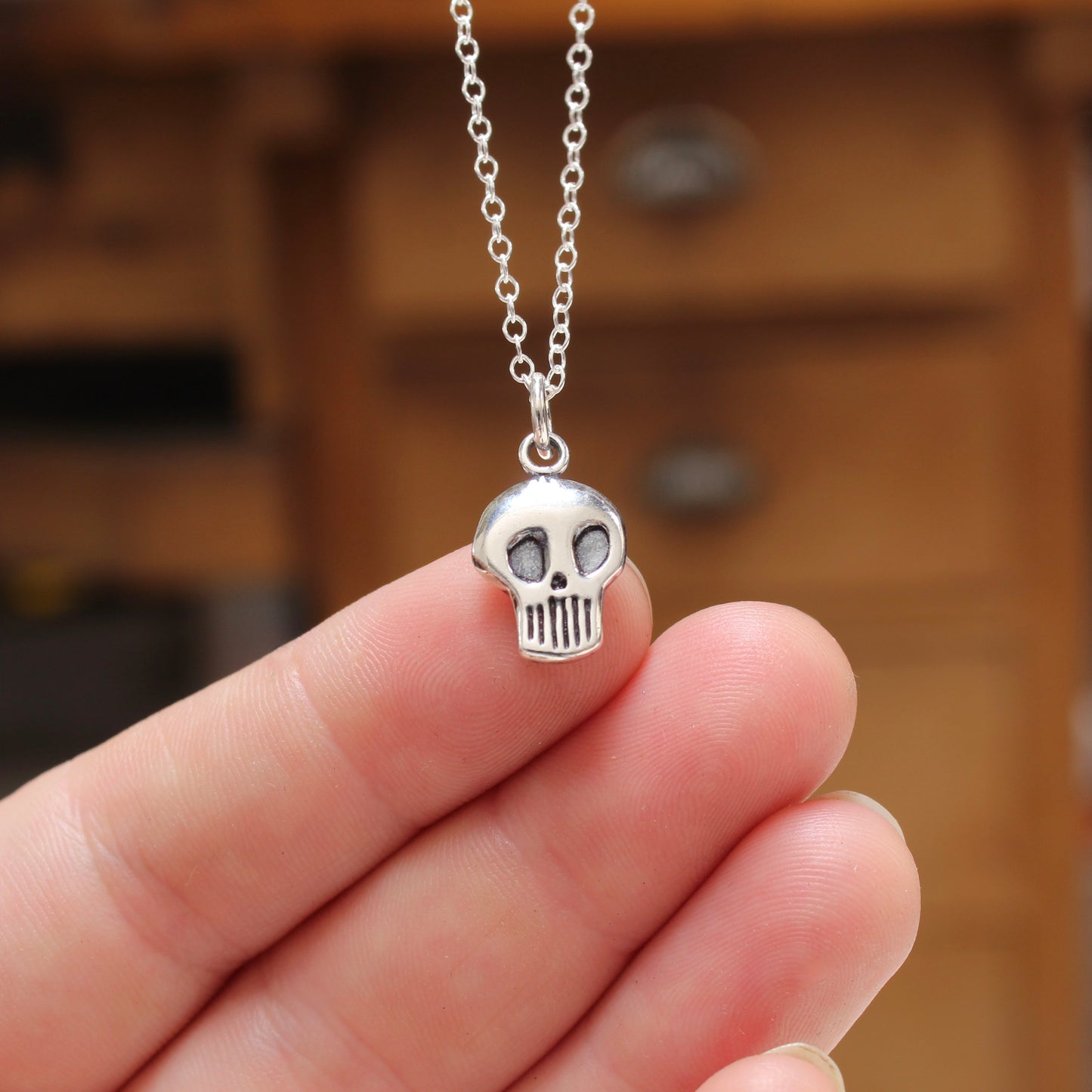 Sterling Silver Skull Necklace on an Adjustable Chain