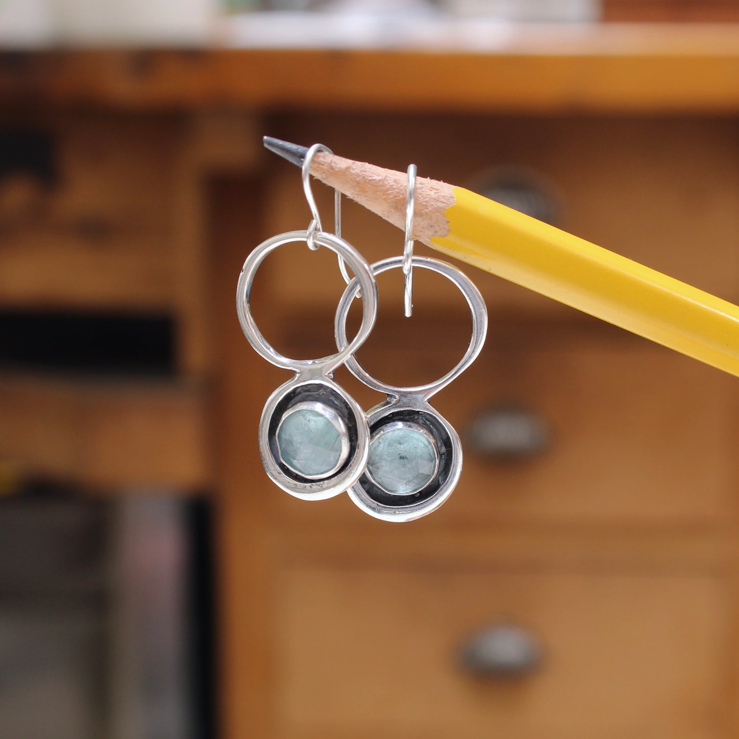 Mid Century Modern Ice Blue Kyanite Earrings