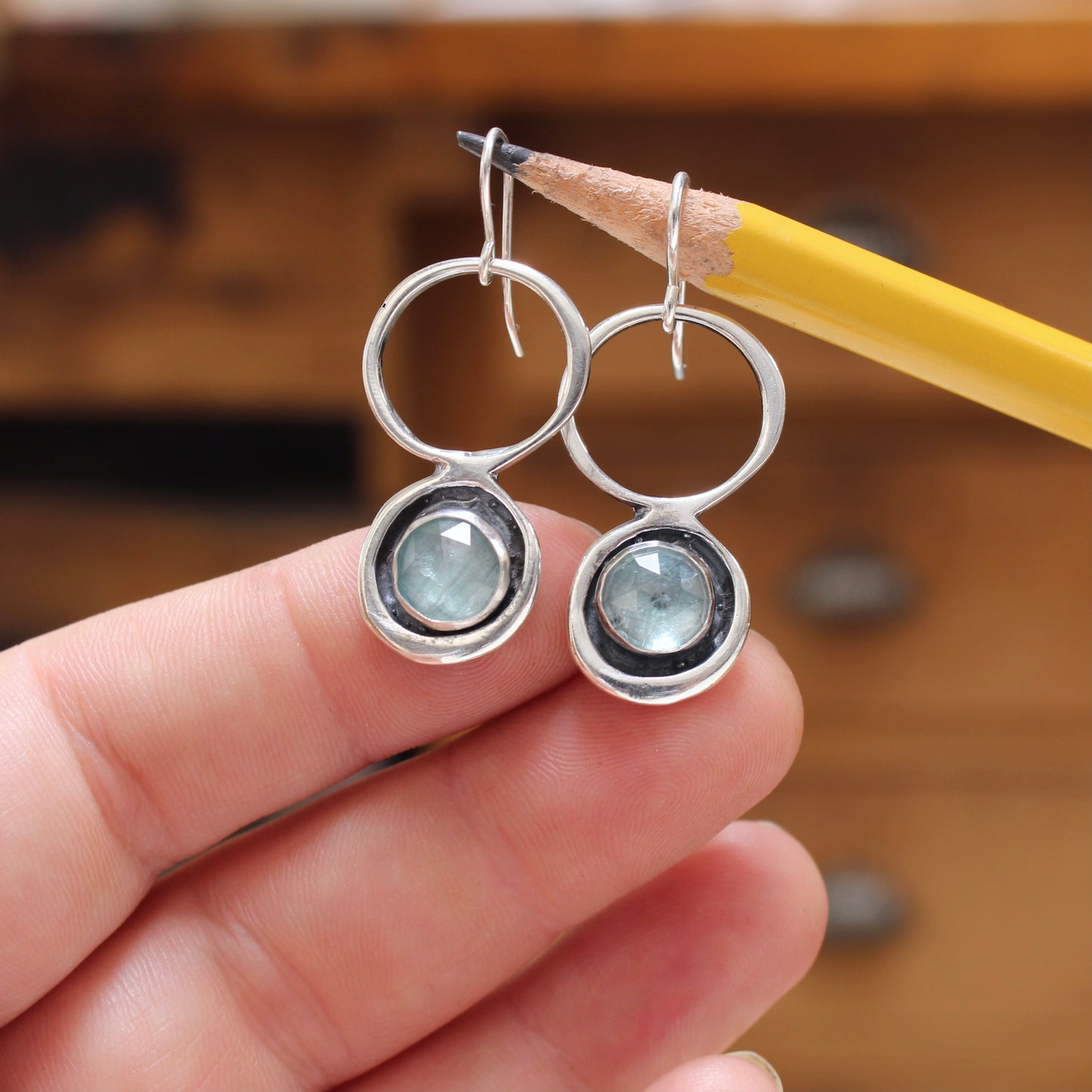 Mid Century Modern Ice Blue Kyanite Earrings