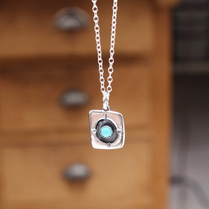 Rustic Shadow Box Turquoise Pendant with Geometric Detail