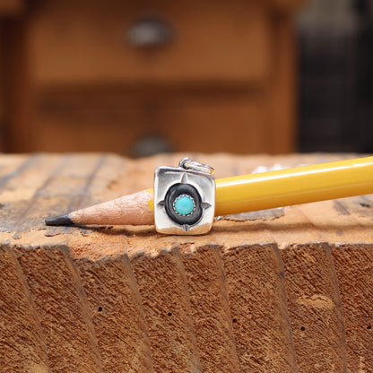 Rustic Shadow Box Turquoise Pendant with Geometric Detail