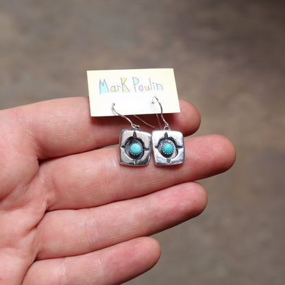 Rustic Shadow Box Turquoise Earrings with Geometric Detail